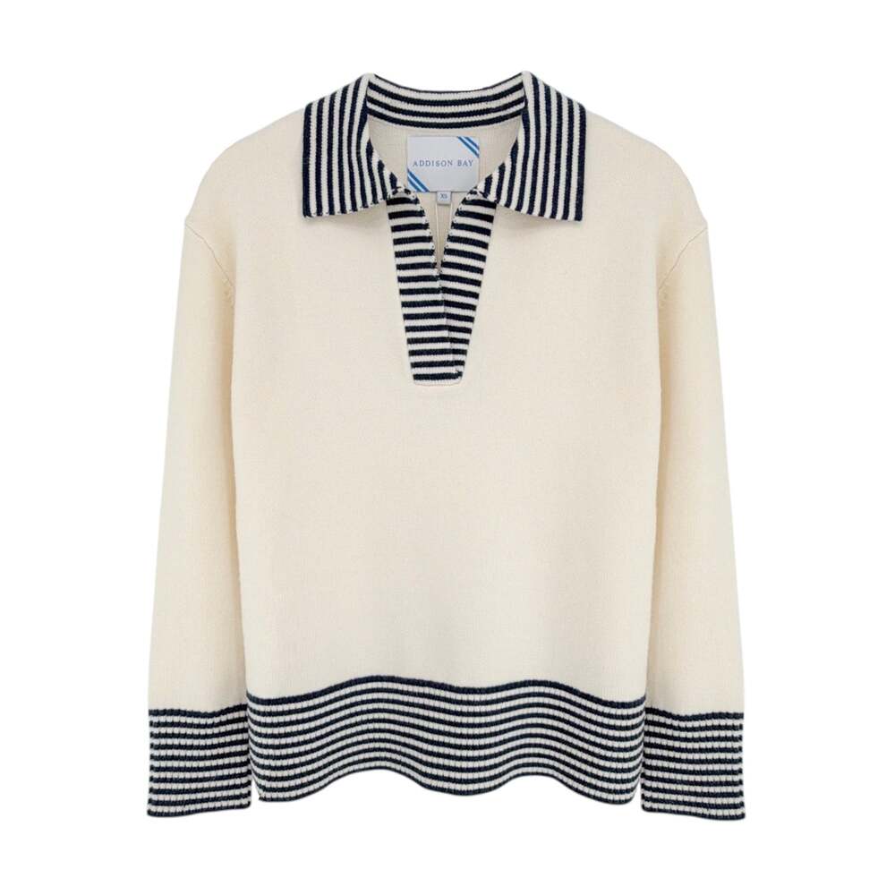 ADDISON BAY Carlyle Rugby Sweater in Cream & Navy XS